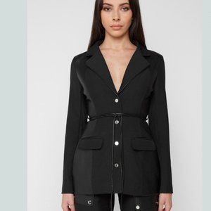 Woman Jackets Vegan Leather Panel Blazer – Black NWT